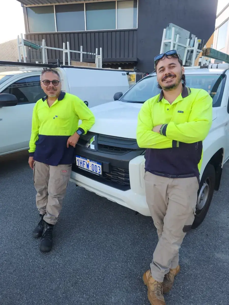 The Pro Glazier Perth team with their work ute and glass rack