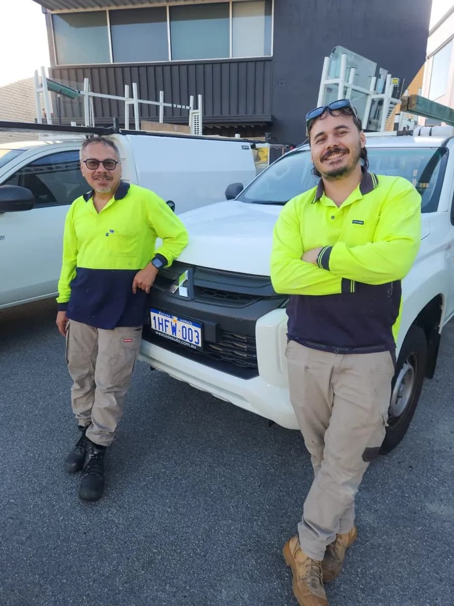 The Pro Glazier Perth team with their work ute and glass rack