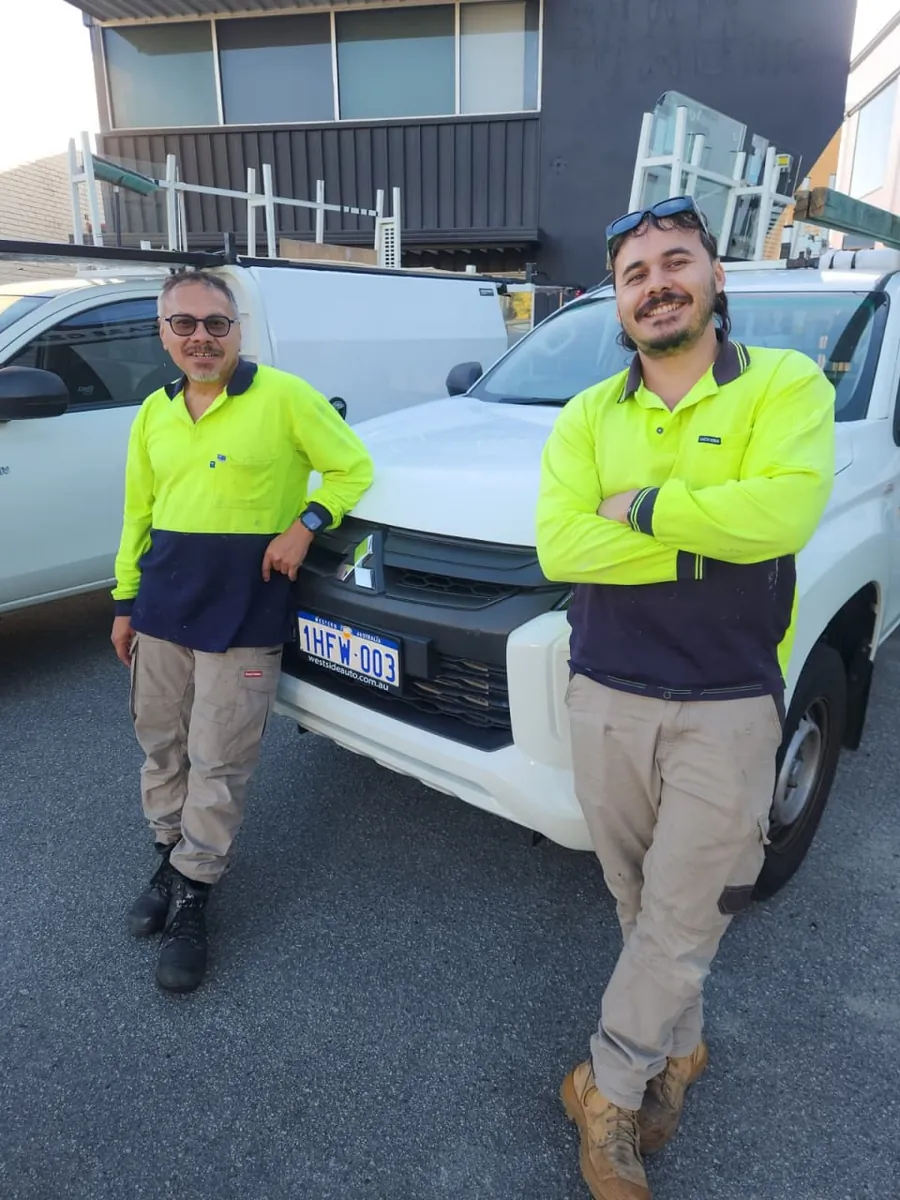 The Pro Glazier Perth team with their work ute and glass rack