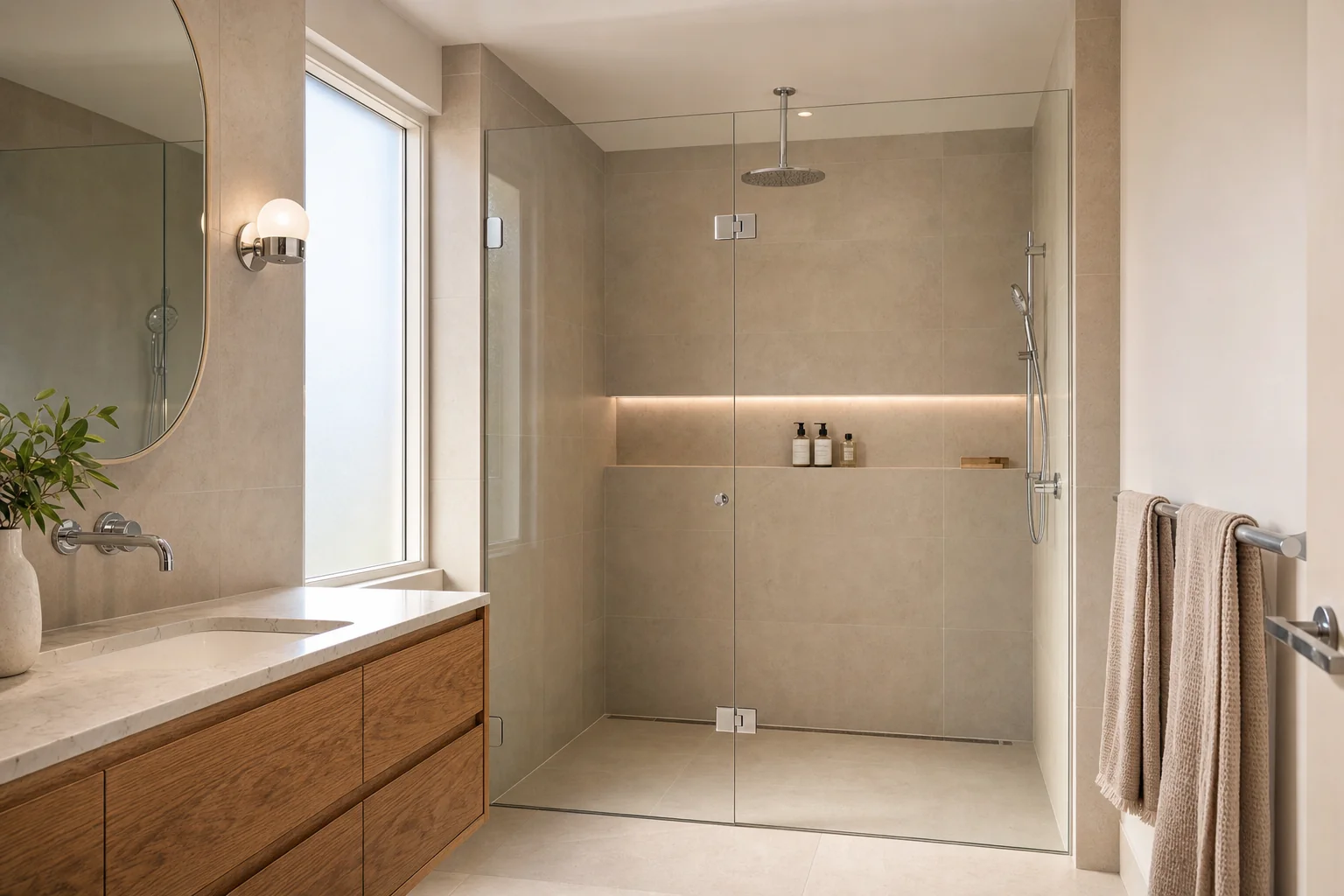 The Frameless Look That Lifts a Whole Bathroom